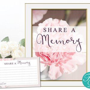 Share a Memory Sign and Card | Memorial Cards | Celebration of Life Decorations | Memorial Sign | Funeral Favor | Share a Memory Card | 0112