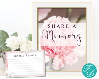 Share a Memory Sign and Card | Memorial Cards | Celebration of Life Decorations | Memorial Sign | Funeral Favor | Share a Memory Card | 0112