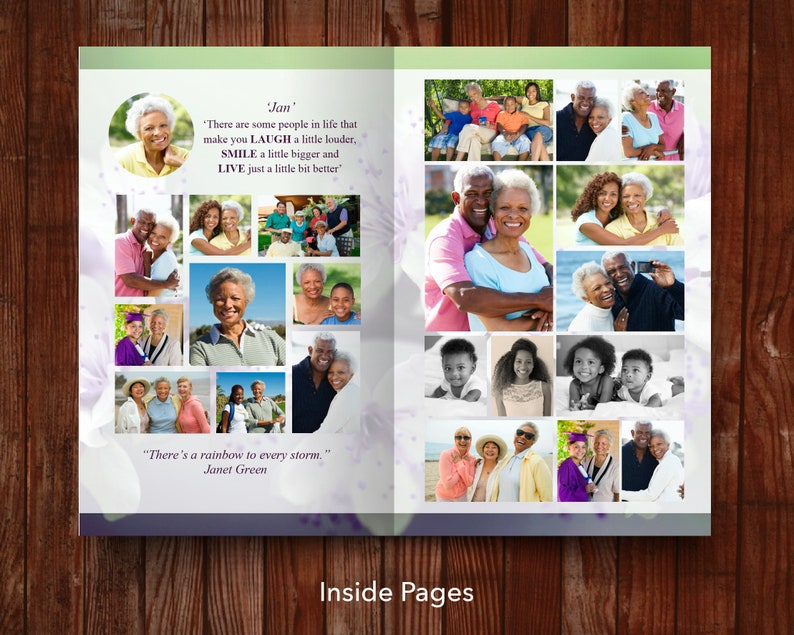 8 Page Purple & Green Funeral Program Template 8 Page Memorial Program 8 Page Celebration of Life Program 8 Page Obituary 0156 image 4
