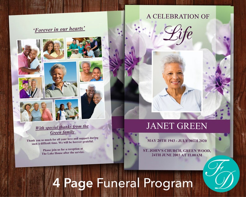Funeral Program Template White Flowers Celebration of life Memorial Program Memorial Service Obituary Template 0156 image 1