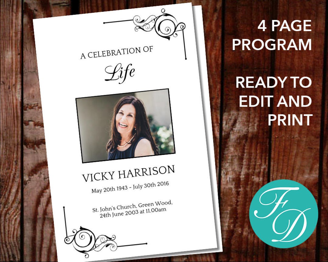 Funeral Program Template With Black Design Celebration of - Etsy