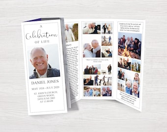 Trifold Funeral Program Template for Man | Order of Service Funeral | Trifold Obituary Template | Trifold Funeral Program | 0247