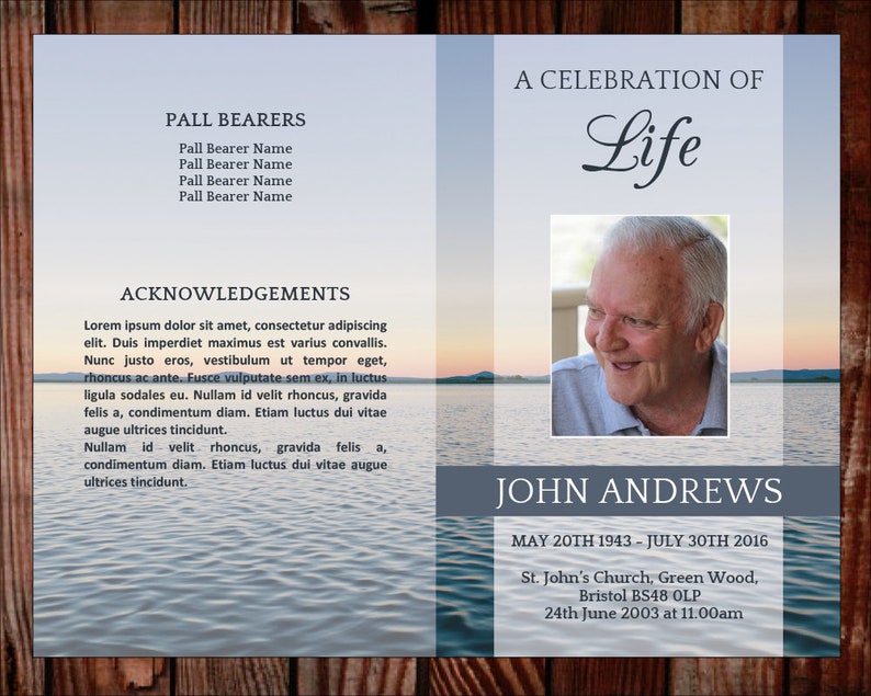 Funeral Program Template for Man Celebration of Life Program Obituary Template Memorial Program Funeral Printables 0050 image 2