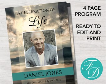 <strong>Funeral Program Templates</strong> for Instant Download | Final Tribute Modern funeral program template