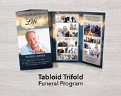 11x17 Trifold Funeral Program Template for Men | Tabloid Trifold Memorial Program | Tri-fold Obituary Template | Tri Fold Program | 0001