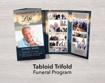11x17 Trifold Funeral Program Template for Men | Tabloid Trifold Memorial Program | Tri-fold Obituary Template | Tri Fold Program | 0001