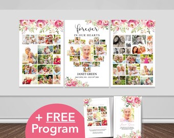 Funeral Photo Collage Display + FREE Program | Funeral Poster | Celebration of Life Poster | Funeral Welcome Sign | Memorial Collage | 0131