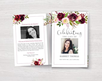 Celebration of Life Program | Obituary Template | Funeral Program Template | Floral Funeral Program | Celebration of Life | Memorial Program