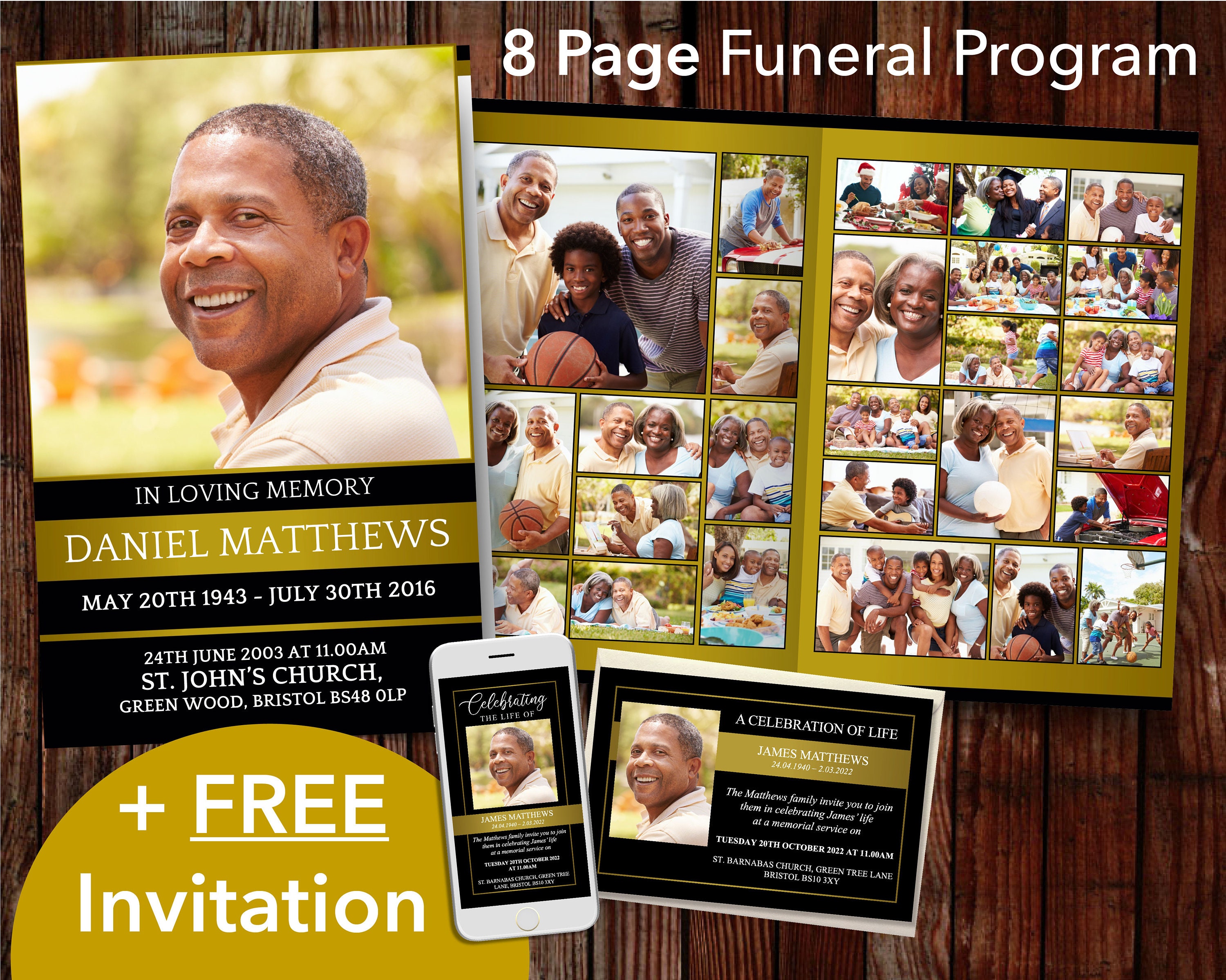 8 Page Funeral Program Template for Man FREE Memorial Evite - Etsy