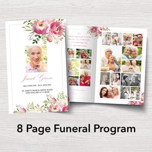 Plantilla de programa funerario de 8 páginas para una mujer / Plantilla de elogio fúnebre / Plantilla de obituario / Orden de servicio funerario de 8 páginas / Celebración de la vida 0131