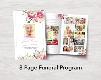 8 Page Funeral Program Template For Woman | Eulogy Template | Obituary Template | 8 Page Order of Service Funeral | Celebration of Life 0131