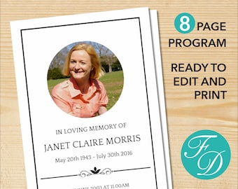 8 Page Classic Funeral Program Template | Celebration of Life Program | Obituary Template | Memorial Program | Funeral Program Word | 0242