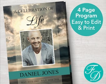 Funeral Program Template For Man | Obituary Template | Order of Service | Memorial Program | Celebration of Life Program | 0030