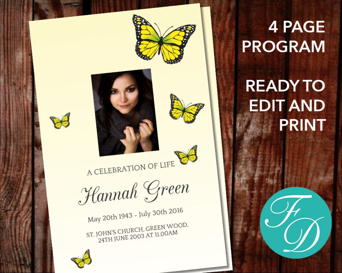 Butterfly Funeral Program Template Celebration of Life Etsy Canada