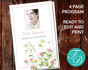Daisy Funeral Program Template | Order of Service with Daisies | Daisy Memorial Program | Daisy Celebration of Life Program Template