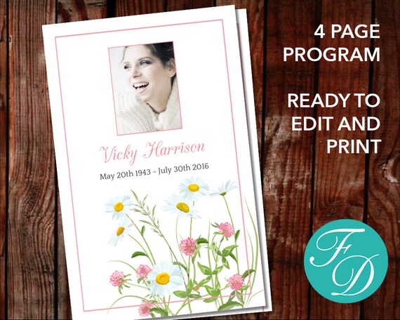 funeral program template order of service memorial program etsy