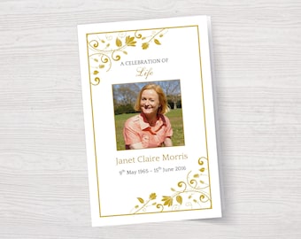 Gold Funeral Program Template, Golden Celebration of Life Program, Elegant Obituary Booklet, Simple Memorial Booklet, Loss Of Grandparent