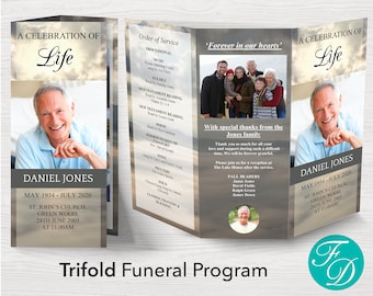 Mountain Trifold Funeral Program Template for Men | Celebration of Life | Obituary Template | Memorial Programs | Memorial Service | 0030
