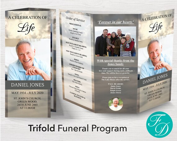 Mountain Trifold Funeral Program Template for Men | Etsy