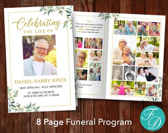8 Page Funeral Program Template for Man | Obituary Template | Celebration of Life Program | Funeral Order of Service | Funeral Flyer | 0300