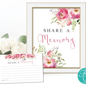 Pink Share a Memory Sign & Cards for Honoring Loved Ones Passed Away, Funeral Memorial Ideas for Sympathy or Remembrance, Funeral Sign