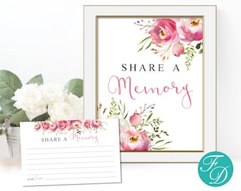 Pink Share a Memory Sign & Cards for Honoring Loved Ones Passed Away, Funeral Memorial Ideas for Sympathy or Remembrance, Funeral Sign