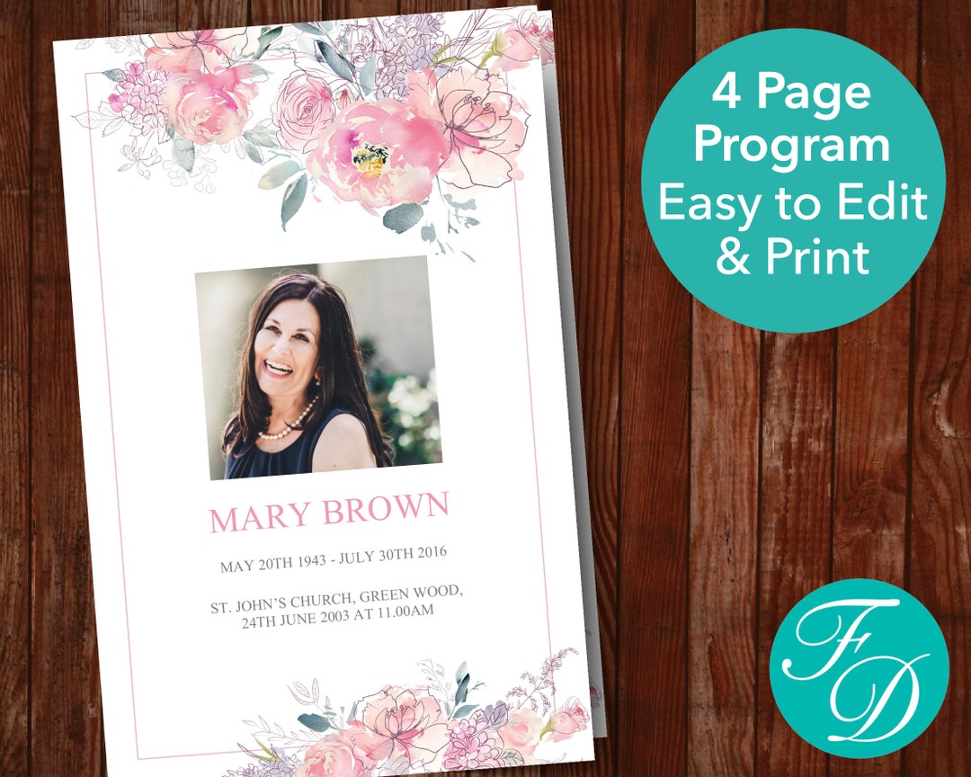 Pink Funeral Program Template Celebration of Life Program Obituary ...