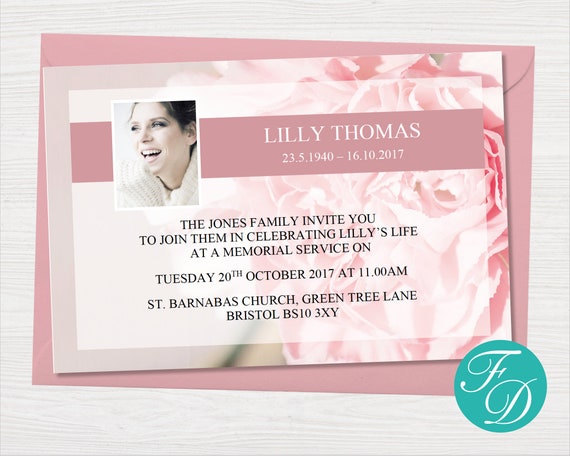 Funeral Invitation Card Pink Carnation Funeral Announcement Etsy