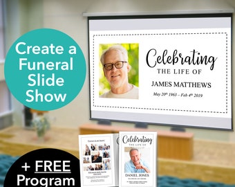 Classic Funeral Slideshow Template + FREE Funeral Program Template | Funeral PowerPoint | Celebration of Life PowerPoint Slide Show | 0239