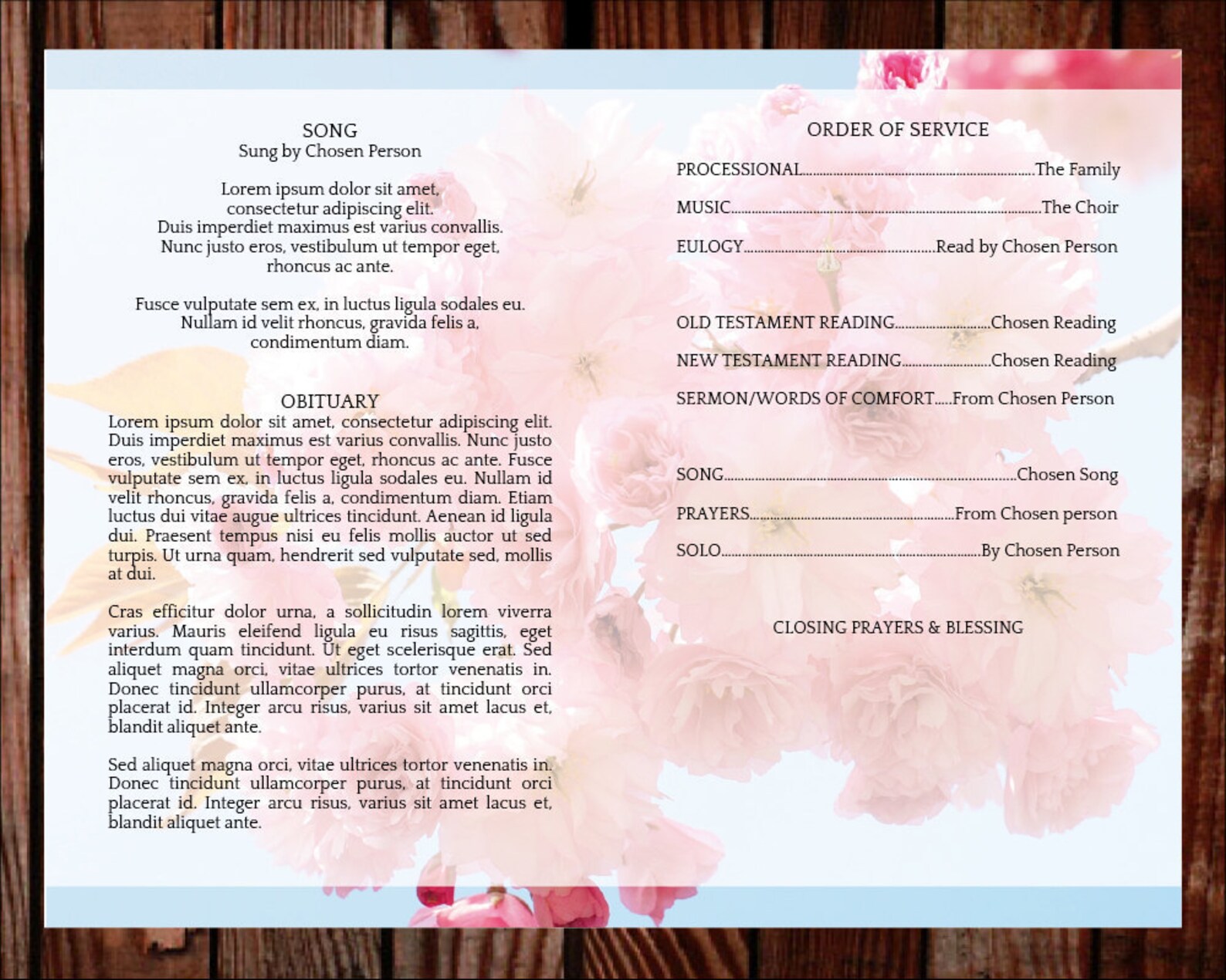 Celebration of Life Program Funeral Program Template Pink Etsy UK