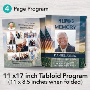 11 x 17 Military Funeral Program Template | Military Obituary Template | Veteran Celebration of Life | American Flag Memorial Program | 0086