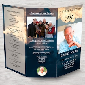 Trifold Funeral Program Template for Man | Obituary Template for Men | Trifold Obituary Template | Tri fold Sky Funeral Program | 0001