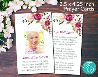 Pink Funeral Prayer Card | Funeral Favor | Celebration of Life | Funeral Template | Funeral Card | 0160