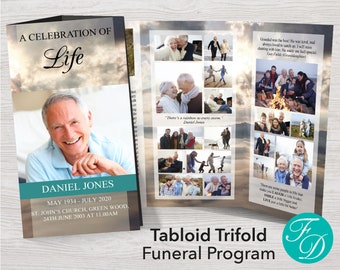 11x17 Trifold Funeral Program Template for Man | Tabloid Trifold Obituary Template for Men | Loss of Husband, Brother, Son or Father | 0030