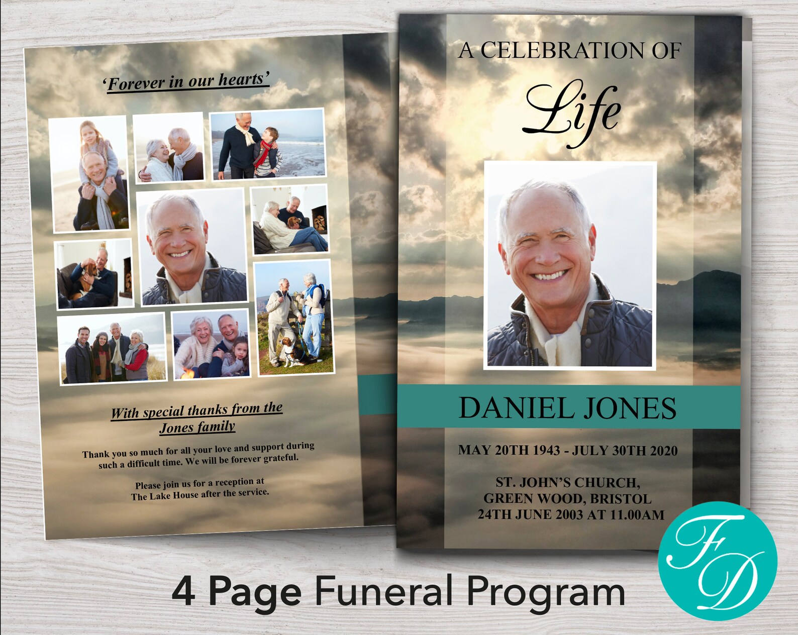 Mountain Top Funeral Program Template Word Funeral Program Etsy