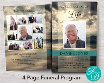 Mountain Top Funeral Program Template Word | Funeral Program for Men | Funeral Design | 0030