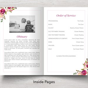 Funeral Program Template with Watercolor Flowers Celebration of Life Program Template Obituary Template Pink Memorial Program 0160 image 3