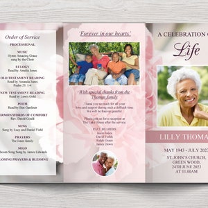 11x17 Trifold Funeral Program Template with Pink Carnations Tabloid Trifold Tri-fold Obituary Template Tri Fold Memorial Program 0112 image 5