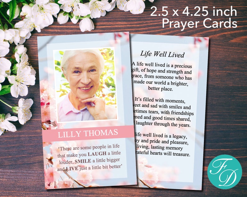 Pink Funeral Prayer Cards Funeral Favor Funeral Template Celebration of Life Funeral Cards Funeral Keepsake Funeral 0121 image 1