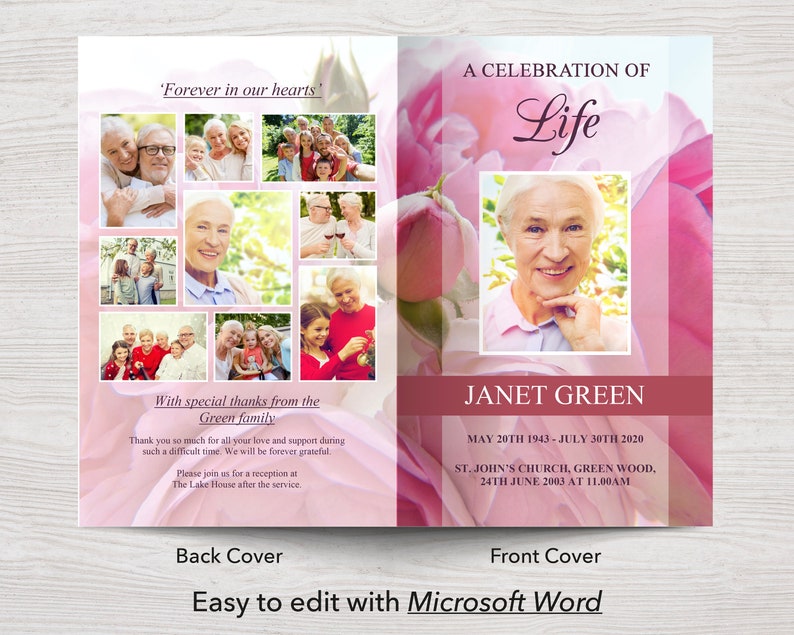 0142 Funeral Program Template Pink Celebration of Life Memorial Program Memorial Service Obituary Template Funeral Program Word