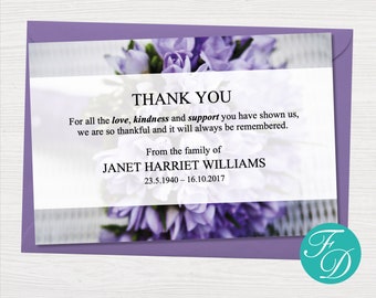 Purple Funeral Thank You Notes - Funeral Template | Printable Thank You Cards | Funeral Printable | Funeral Card | Memorial Card | 0120