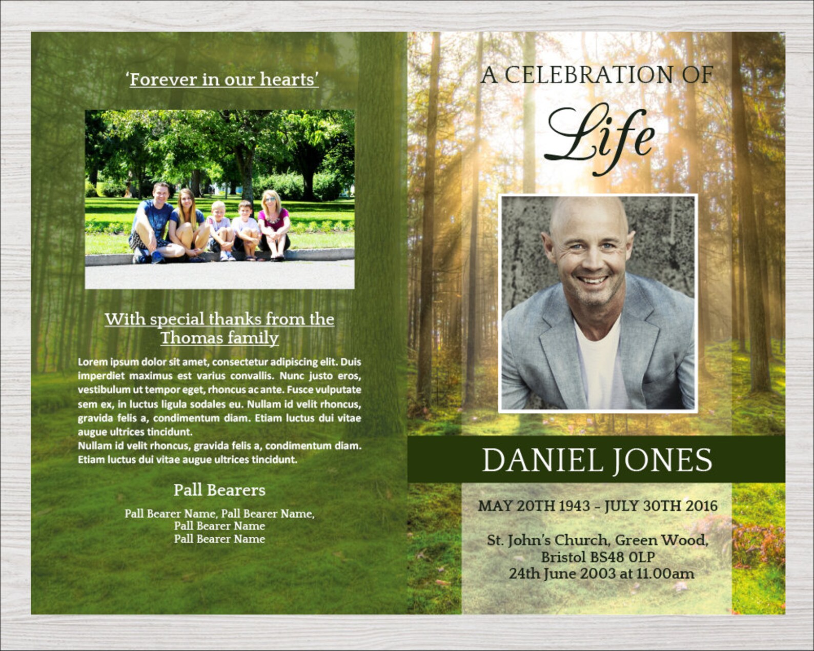 Forest Funeral Program Template Celebration of Life Program Etsy UK