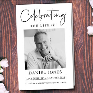 Modernistic Funeral Program Template in Black and White | Obituary Template for Celebration of Life with Funeral Order of Service | 9995