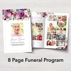 Programa de Celebración de la Vida de 8 páginas / Plantilla de Obituario de 8 páginas / Plantilla de Programa Funerario / Programa Conmemorativo / Plantilla de Funeral de Rosas / 0136
