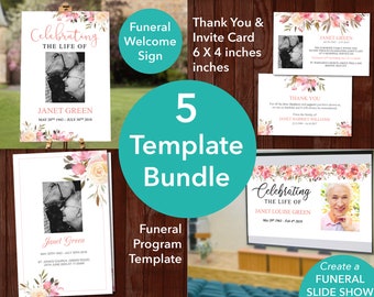 Funeral Template Bundle - Funeral Program Template, Funeral Welcome Sign, Funeral Thank You & Invite, Funeral Slideshow included | 0101