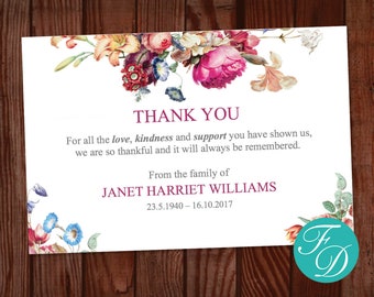 Funeral Thank You Cards | Floral Funeral Thank You Cards | Memorial Thank You Cards | Funeral Cards | Funeral Thank You Template | 0203