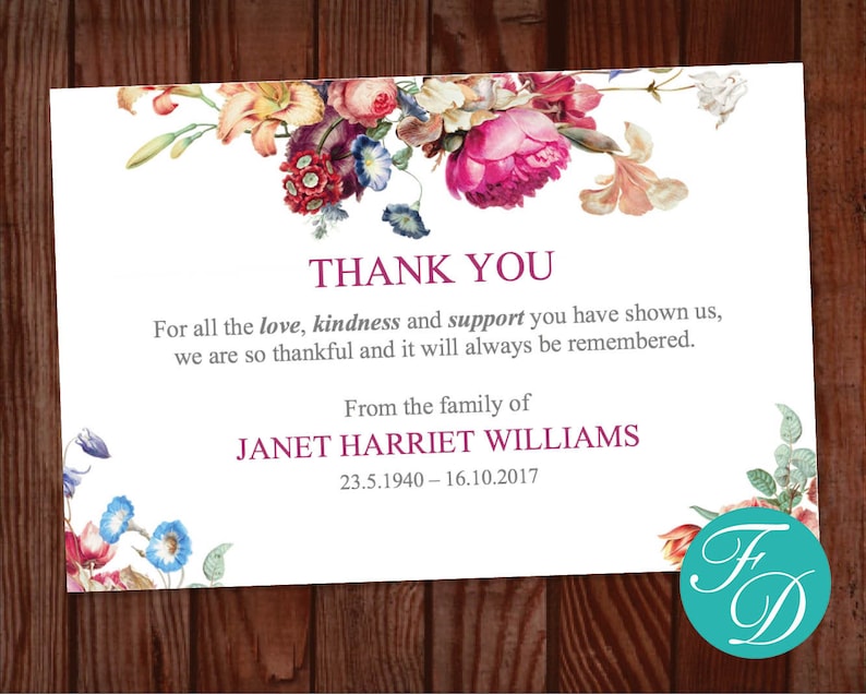 Funeral Thank You Cards Floral Funeral Thank You Cards Etsy