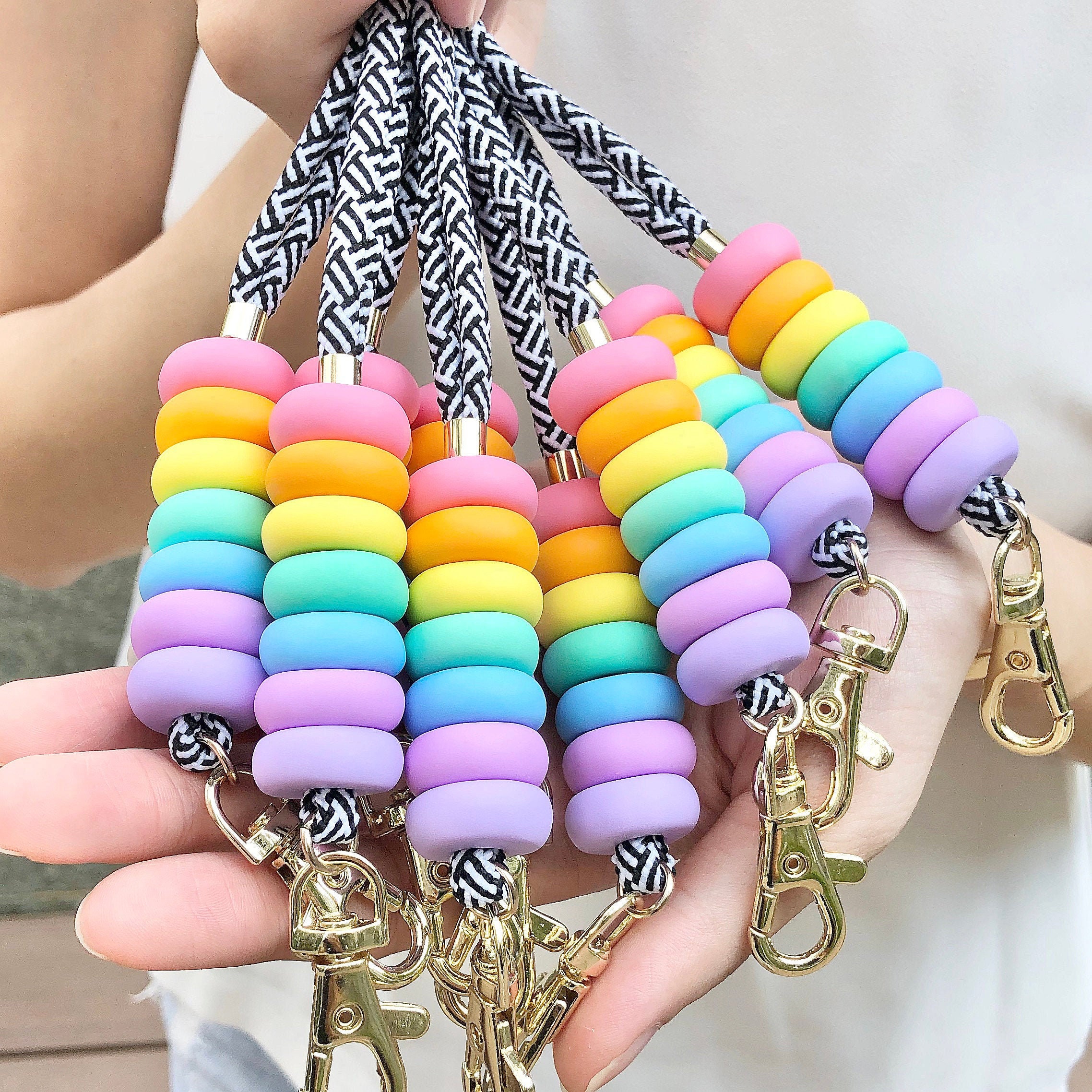 Pastel Rainbow Lanyard Keychain / Rainbow Keychain / Colourful Etsy