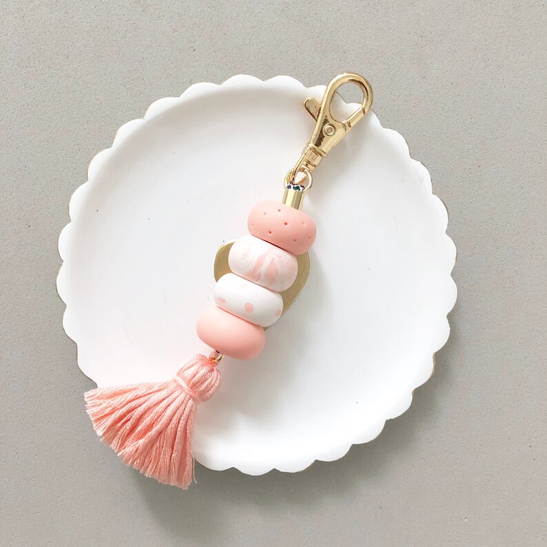 Keychain with Muted Pink Tassel / Muted Pink Keychain with Etsy
