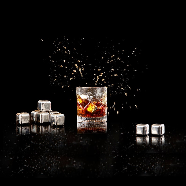 6 Pack, Ice Cubes Whiskey Stones, Reusable Stainless Steel Whiskey Stones Chilling Stones for Favorite Beverage for Scotch, Bourbon, Whiskey image 5